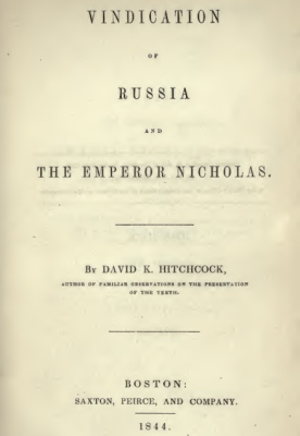 Nicholas I - Hitchcock 1844 - Vindication of Russia and eht Emperor Nicholas